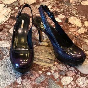 Purple & Black Sling Back Heels